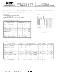 KTC9016 datasheet: NPN transistor for high frequency low noise amplifier applications, HF, VHF band amplifier applications KTC9016