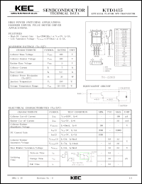 KTD1415 datasheet: NPN transistor for high power switching applications, hammer driver and pulse motor driver applications KTD1415