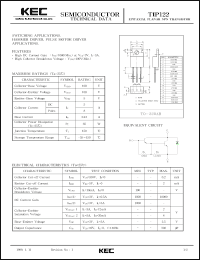 TIP122 datasheet: NPN transistor for switching applications, hammer driver and pulse motor driver applications TIP122