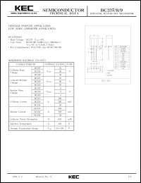 BC237 datasheet: NPN transistor for general purpose applications and low noise amplifier applications BC237