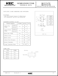 BCV71 datasheet: NPN transistor for low level audio amplifier and switching applications BCV71