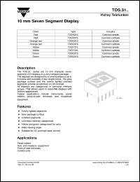 TDSY3160 datasheet: Yellow (585 nm) 7-segment display, 10 mm / 3.94 inch, viewing distance up to 6 meter TDSY3160