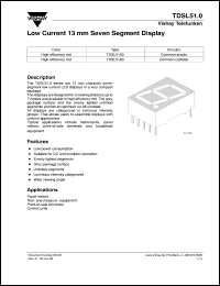 TDSL5160 datasheet: Low-curr. red (635 nm) 7-segment display, 13 mm / 5.12 inch, Viewing distance up to 7 meter TDSL5160