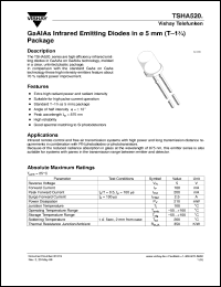 TSHA5201 datasheet: High performance GaAlAs 870 nm IR emitter diode TSHA5201