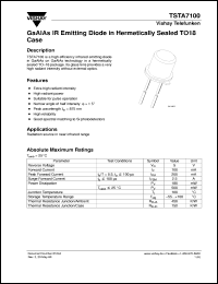 TSTA7100 datasheet: High performance GaAlAs 870 nm IR emitter diode TSTA7100