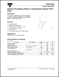 TSTA7500 datasheet: High performance GaAlAs 870 nm IR emitter diode TSTA7500