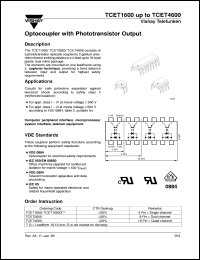 TCET1600 datasheet: Opto isolator for safety application TCET1600