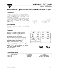 CNY74-2H datasheet: Opto isolator for standard application CNY74-2H