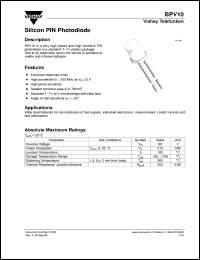 BPV10 datasheet: Photo PIN diode BPV10