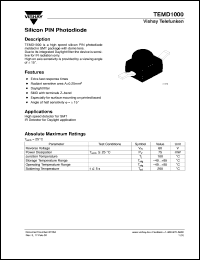 TEMD1000 datasheet: Photo PIN diode TEMD1000