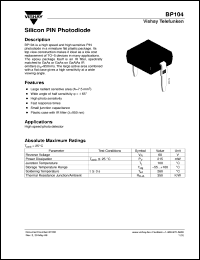 BP104 datasheet: Photo PIN diode BP104