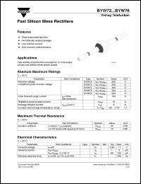 BYW74 datasheet: Fast recovery rectifier for general purpose applications for power conversion BYW74