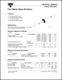 BYW75 datasheet: Fast recovery rectifier for general purpose applications for power conversion BYW75