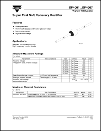 SF4001 datasheet: Ultra fast recovery rectifier for general purpose applications for power conversion SF4001