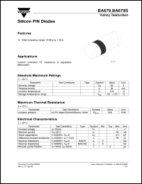 BA679S datasheet: Small signal PIN diode for attenuation of input signals in RF front-end circuits BA679S