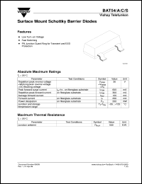 BAT54 datasheet: Small signal Schottky barrier diode for ultra high-speed switching applications and protection circuit BAT54