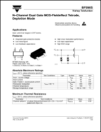 BF996S datasheet: N-Channel depletion mode dual-gate Si-MOSFET RF transistor BF996S