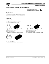 BFP193TRW datasheet: NPN small signal RF transistor BFP193TRW