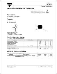 BFW92 datasheet: NPN small signal RF transistor BFW92