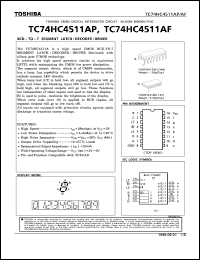 TC74HC4511AF datasheet: BCD to 7 segment latch/decoder/driver TC74HC4511AF