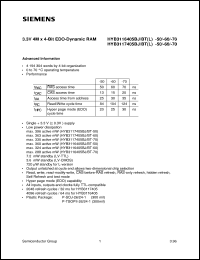 HYB3116405BJ-70 datasheet: 4M x 4bit DRAM HYB3116405BJ-70