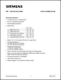 HYB514100BJ-50 datasheet: 4M x 1bit DRAM HYB514100BJ-50