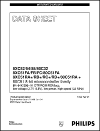 P80C32SBPN datasheet: 80C51 8-bit microcontroller family 8K-64K 256-1K OTP ROM ROMless, low voltage (2.7 V - 5.5 V), low power and high speed (33 MHz) P80C32SBPN