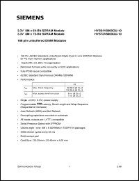 HYS64V8000GU-10 datasheet: 8M x 64bit SDRAM module HYS64V8000GU-10