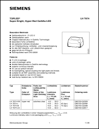 LHT674-L datasheet: Hyper-red GaAlAs TOPLED LHT674-L