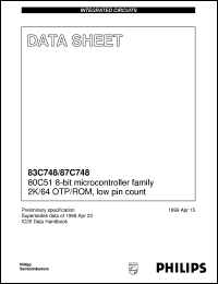 P87C748EBAA datasheet: 80C51 8-bit microcontroller family 2K/64 OTP/ROM, low pin count P87C748EBAA