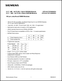 HYS72V16220GU-8 datasheet: 100 MHz 16M x 72 2 bank SDRAM module HYS72V16220GU-8