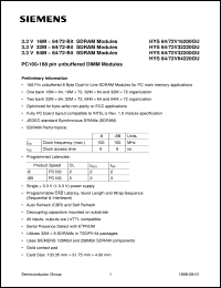 HYS72V32220GU-8B datasheet: 100 MHz 32M x 72 2 bank SDRAM module HYS72V32220GU-8B