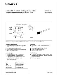 SFH204F datasheet: Silicon PIN photodiode with daylight filter SFH204F