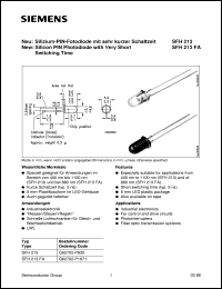 SFH213FA datasheet: Silicon PIN photodiode with very short switching time SFH213FA