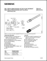SFH214 datasheet: Silicon PIN photodiode with very short switching time SFH214
