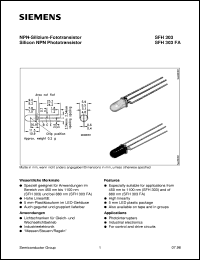 SFH303FA datasheet: Silicon NPN phototransistor SFH303FA