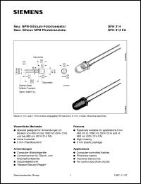 SFH314FA datasheet: Silicon NPN phototransistor SFH314FA