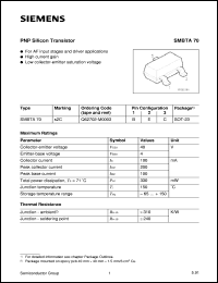 SMBTA70 datasheet: PNP silicon transistor for AF input stage and driver application SMBTA70