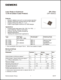 SPLCG98 datasheet: Laser diode on submount SPLCG98