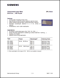 SPLBG94 datasheet: Unmounted laser bars SPLBG94