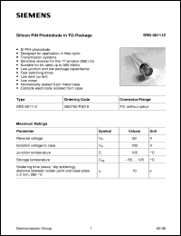 SRD00111Z datasheet: Silicon PIN photodiode in TO-package SRD00111Z