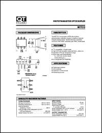 MCT210 datasheet: Optocoupler. Phototransistor Output; GaAs Input MCT210