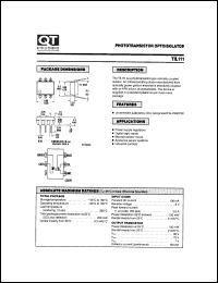 TIL111 datasheet: Optocoupler. Phototransistor Output; GaAs Input TIL111