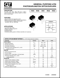 4N32 datasheet: Optocoupler. Photodarlington Output; GaAs Input 4N32