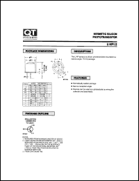 L14P2 datasheet: Hermetic Silicon Infrared Photosensor. Phototransistor L14P2