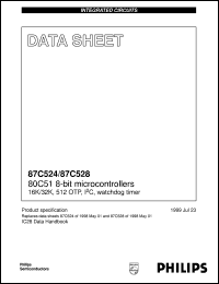 P87C524GFLKA datasheet: 80C51 8-bit microcontrollers 16K/32K 512 OTP, I2C, watchdog timer P87C524GFLKA