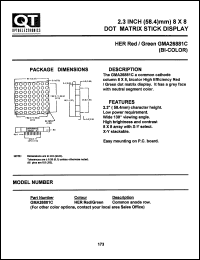 GMA26881C datasheet: Dot Matrix Display. 2.3" Displays, 8X8 Dot Matrix Stick, Bicolor GMA26881C