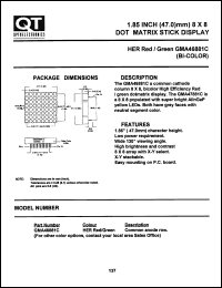 GMA46881C datasheet: Dot Matrix Display. 1.85" Displays, 8X8 Dot Matrix Stick, Bicolor GMA46881C