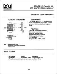 GMA4Y881C datasheet: Dot Matrix Display. 1.88" Displays,  8X8 Dot Matrix Stick GMA4Y881C