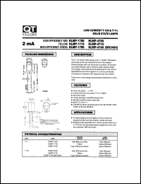 HLMP-1700 datasheet: Low Current Lamp. T-100 Clear and Diffused Lens HLMP-1700